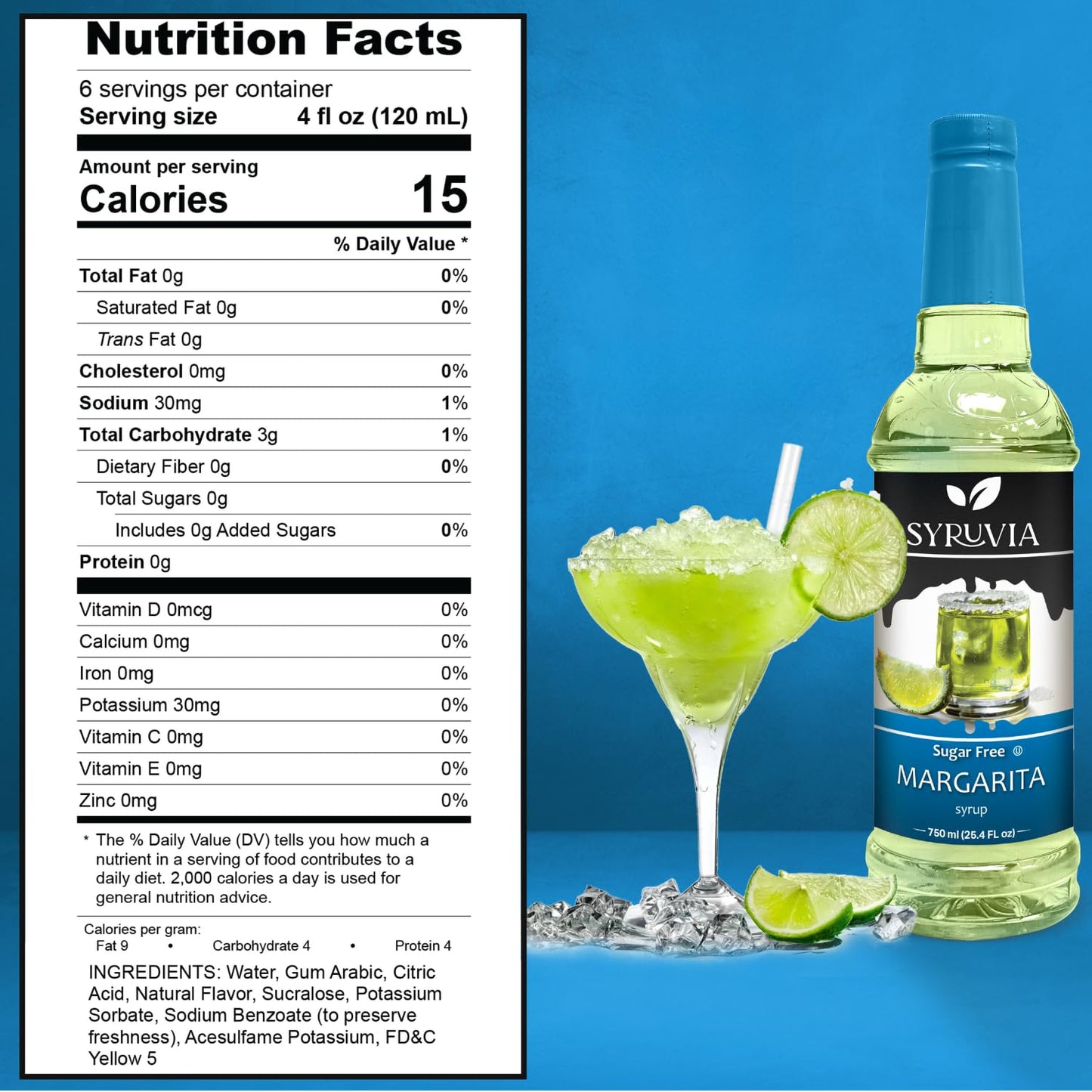 Syruvia Sugar Free Lime Margarita Syrup, Flavored Syrup for Cocktails, Drinks, Lemonades, Iced Teas, and Desserts – 25.4 fl oz