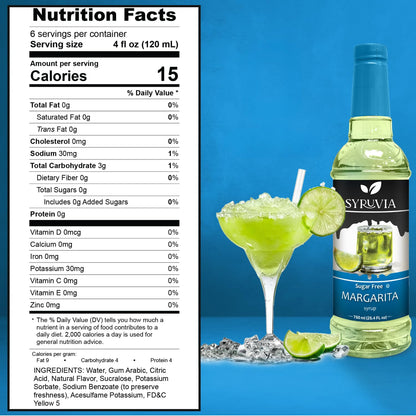 Syruvia Sugar Free Lime Margarita Syrup, Flavored Syrup for Cocktails, Drinks, Lemonades, Iced Teas, and Desserts – 25.4 fl oz