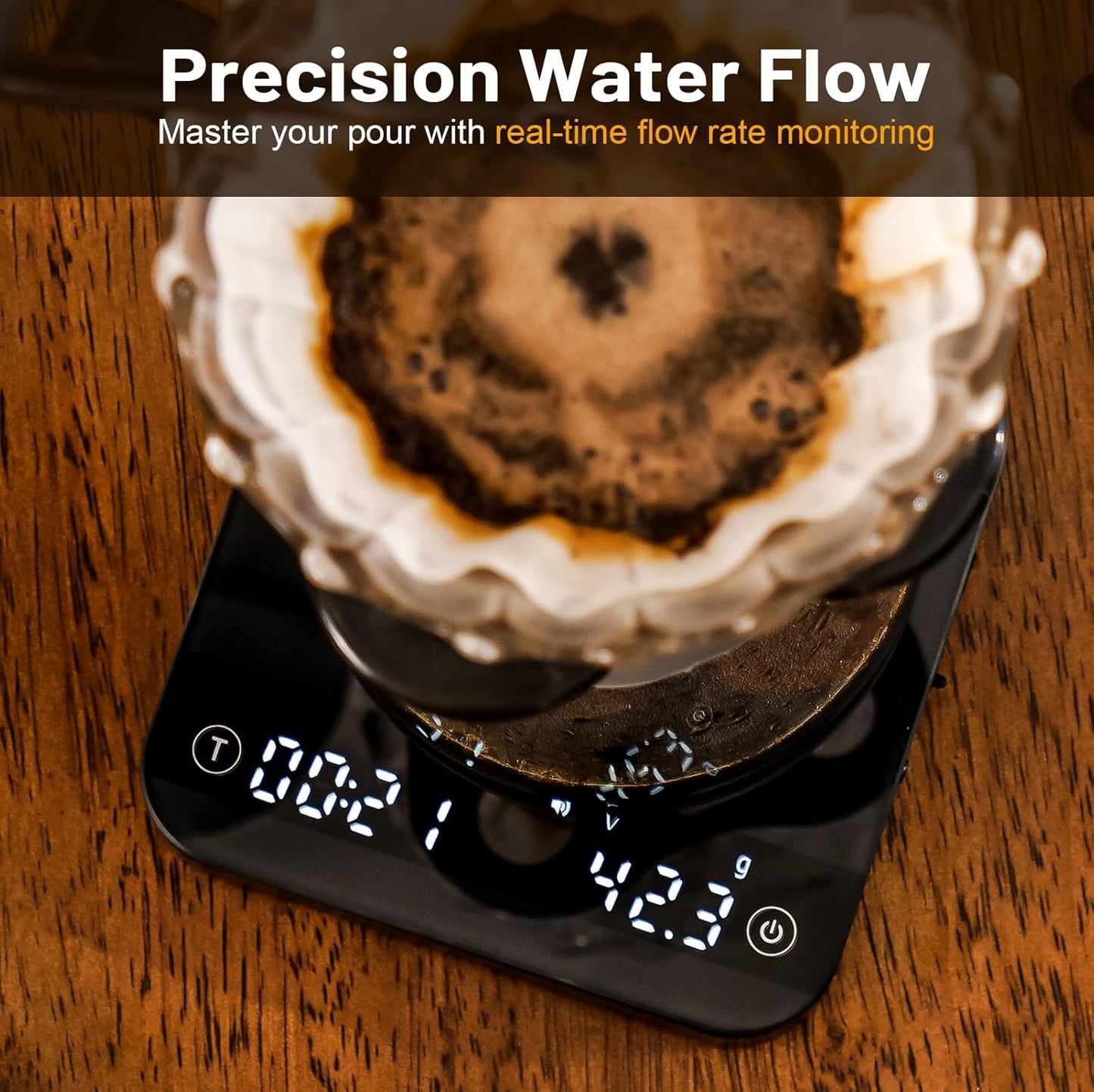 KitchenTour CaféMetric Coffee Scale with Timer 0.1g/2000g - Precision Small Scale for Espresso & Pour Over - Mini Scale with Rechargeable Battery, LED Display - Black