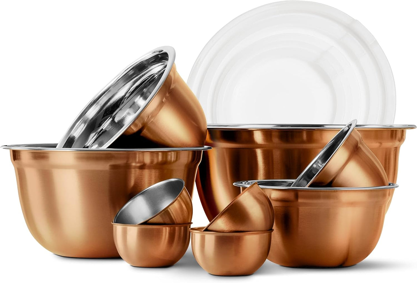 COOK WITH COLOR 18 Piece Mixing Bowls Set with Airtight Lids, Stainless Steel Bowl Organizers, Food Storage Containers, Meal Prep, Nesting Salad Bowls For Cooking, Baking, Kitchen Use, Copper