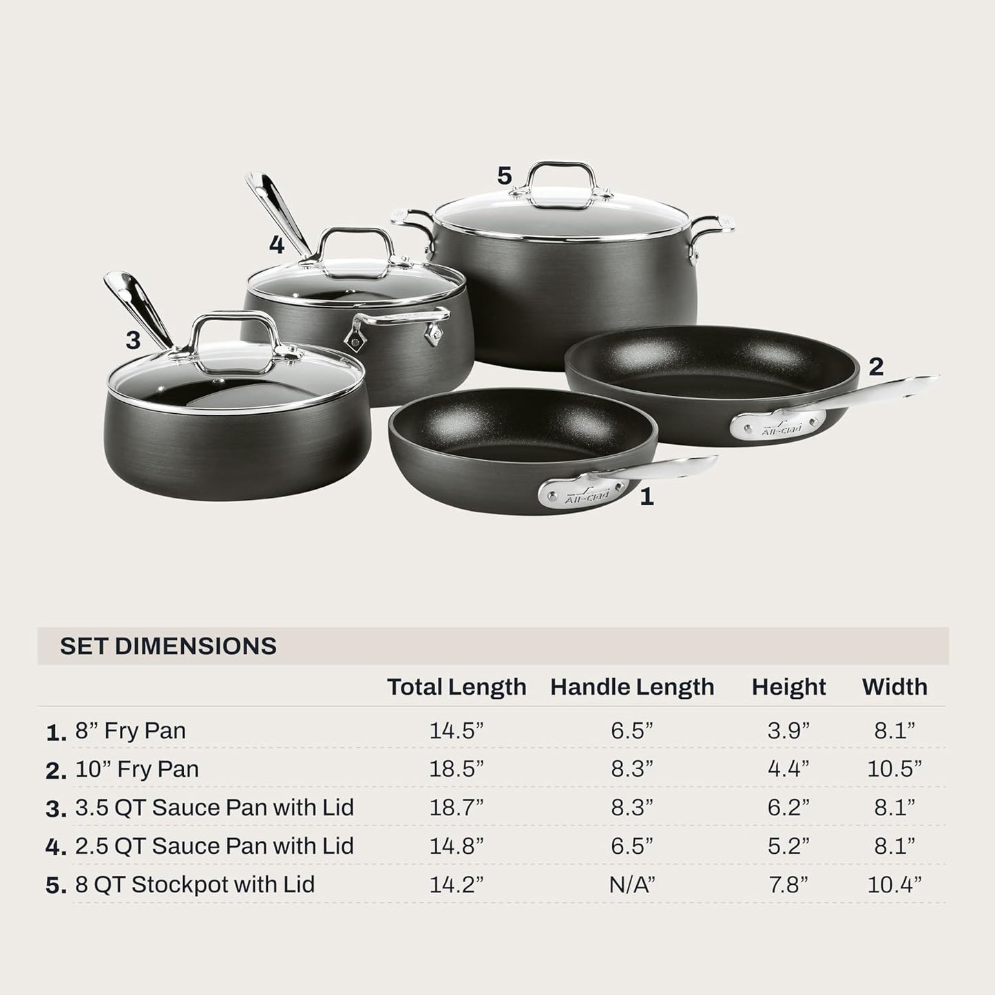 All-Clad HA1 Hard Anodized Nonstick Pots and Pans Set Non Stick Cookware Sets, Oven Broiler Safe 500F, Black