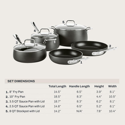 All-Clad HA1 Hard Anodized Nonstick Pots and Pans Set Non Stick Cookware Sets, Oven Broiler Safe 500F, Black