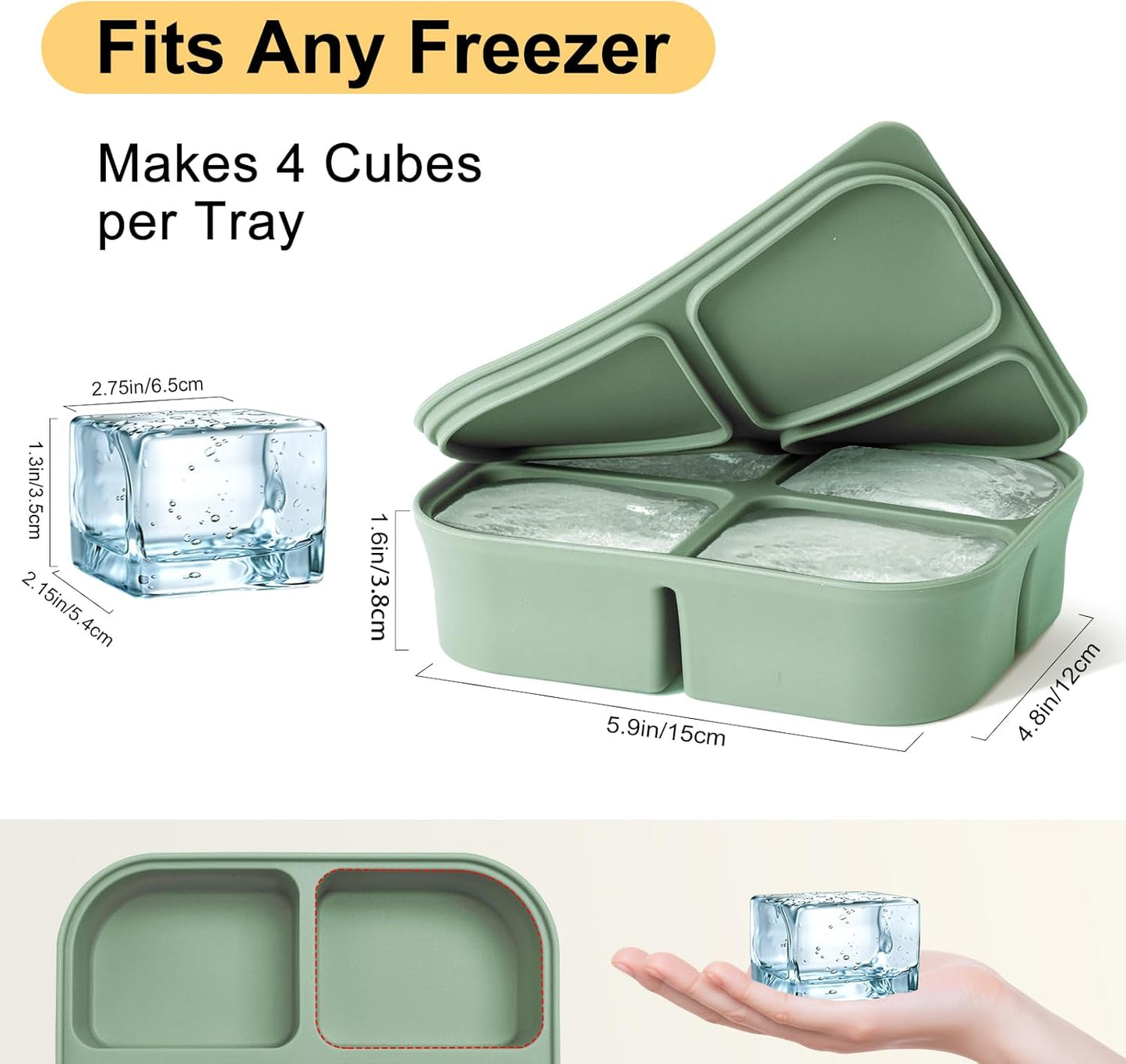 Ice Cube Tray 2 Pack – Stackable Large Silicone Ice Cube Freezer Molds & Easy Release Square Ice Cube Maker with Removable Lid BPA Free for Cocktail,Whiskey，Soup Baby Food