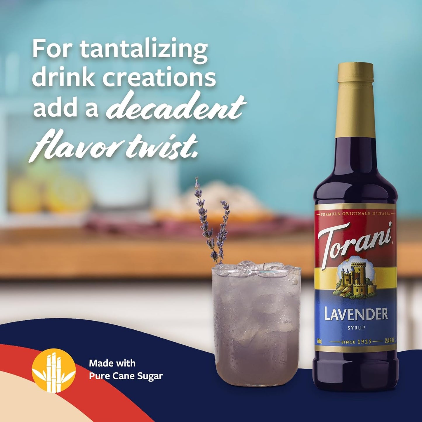 Torani Coffee Syrup, Lavender Flavored Syrup for Drinks, Pump Included, 25.4 Fl Oz