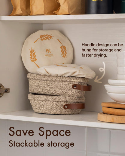 Crispier Crust Cotton Rope Banneton Bread Proofing Basket Set, Oval & Round Bread Baskets with Liners & Covers for Artisan Bread Baking, Sourdough Bread Baking Supplies(Natural)