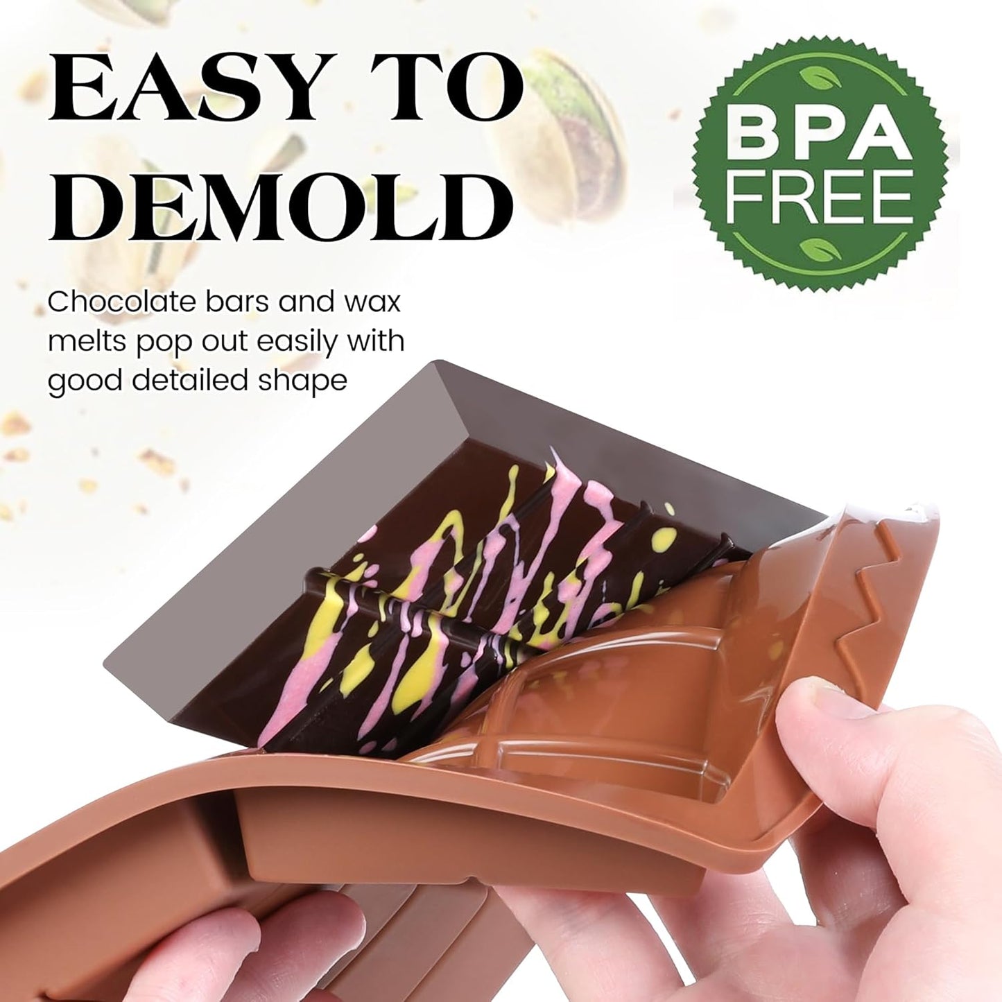 2 Pcs Chocolate Bar Mold Deep Dubai 0.85 Inch Stuffed Chocolate Molds Silicone Large Break Apart Silicone Molds (10 Snap + Pyramid）