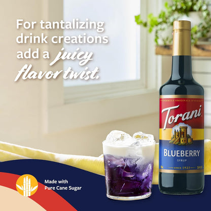 Torani Blueberry Syrup for Drinks, Flavoring for Iced Tea, Lemonade, Sodas, and Cocktails, Glass Bottle with Pump Included, 25.4 Fl Oz