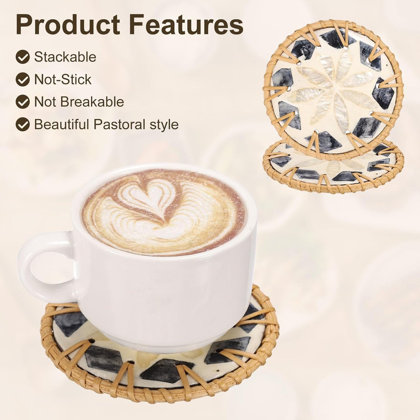 uxcell 2Pcs Handmade Woven Rattan Coasters, Heat-Resistant Drink Coasters for Coffee Table Dining Room Kitchen Coffee Wine Decor, Beige Petal