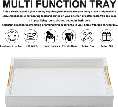 White Decorative Tray for Coffee Table, Modern Large Ottoman Tray for Living Room,Drink Coffee Serving Tray