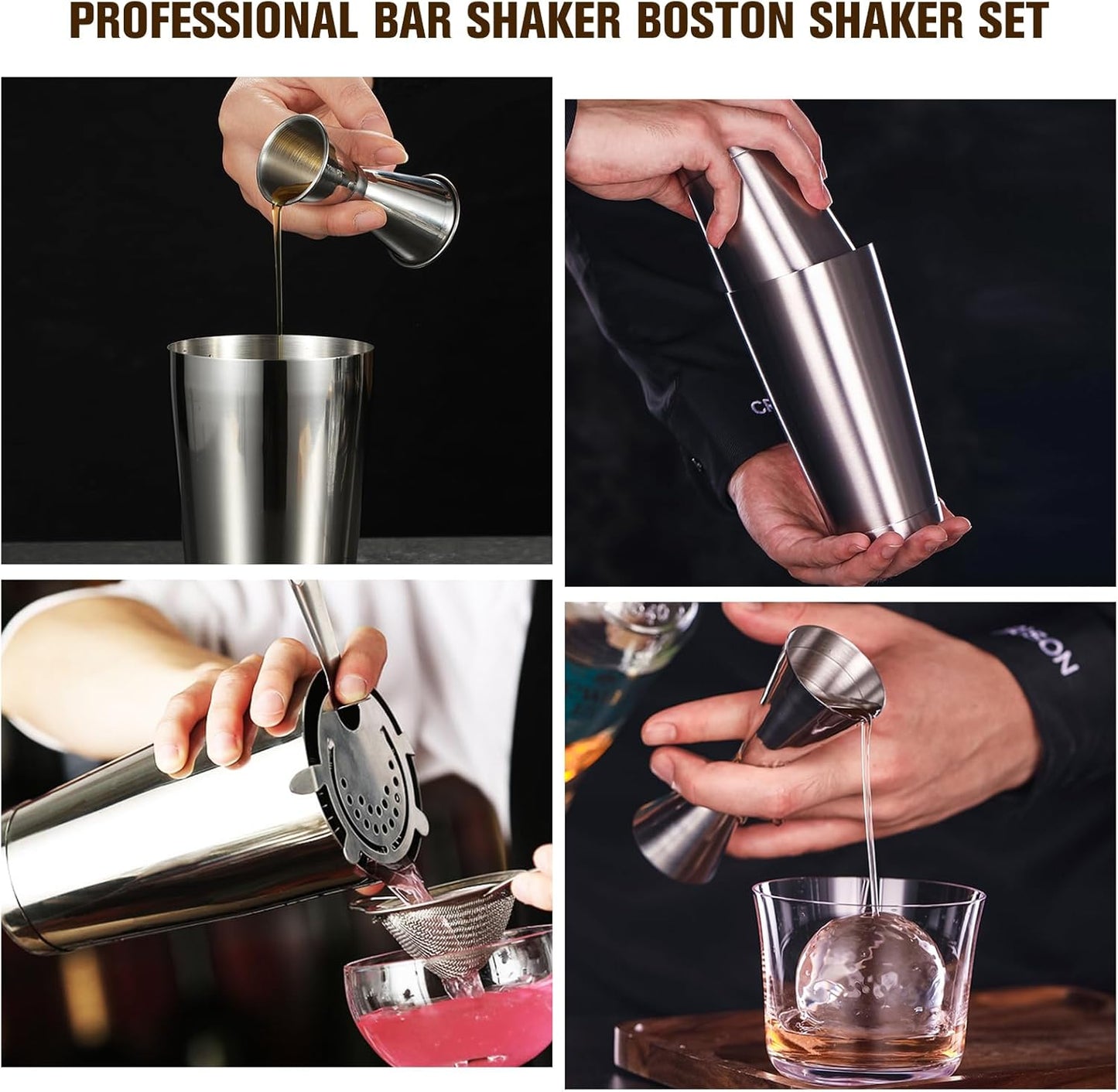 Boston Shaker Cocktail Set Bartender Kit, 12 Pcs Drink Shaker with Strainer Bartending Martini Shaker Tin with 18oz & 28oz Mixed Alcohol Shaker Professional Stainless Steel Bar Tool for Beginner
