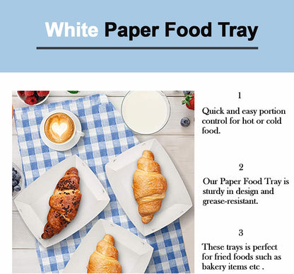 Angel's Peel Lounge White Paper Food Tray- Grease-Resistant and Microwavable- Heavy Duty Paper Trays Great for Tacos, Nachos, Fries, BBQ's, Picnics, Carnivals and Parties (1 lb) Pack of 100