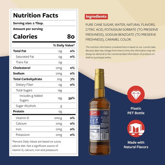 Torani Coffee Syrup, Classic Caramel Flavored Syrup for Drinks, Pump Included, 25.4 Fl Oz