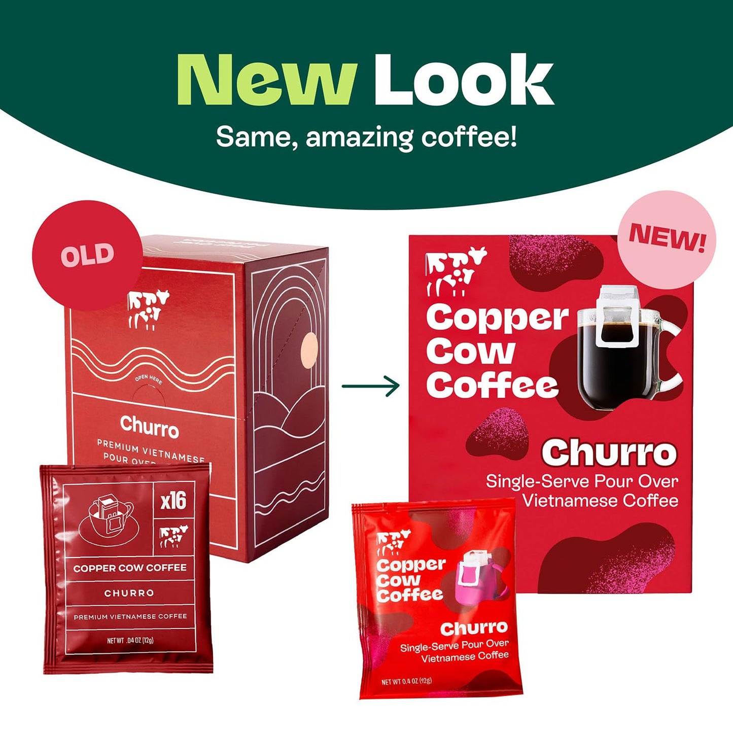 Copper Cow Coffee Pour Over Vietnamese Coffee Pouches + Sweetened Condensed Milk Creamers (8 Coffees & 8 Milk Creamers) | Churro Lattes, No Refrigeration Needed, Travel Friendly Ground Coffee