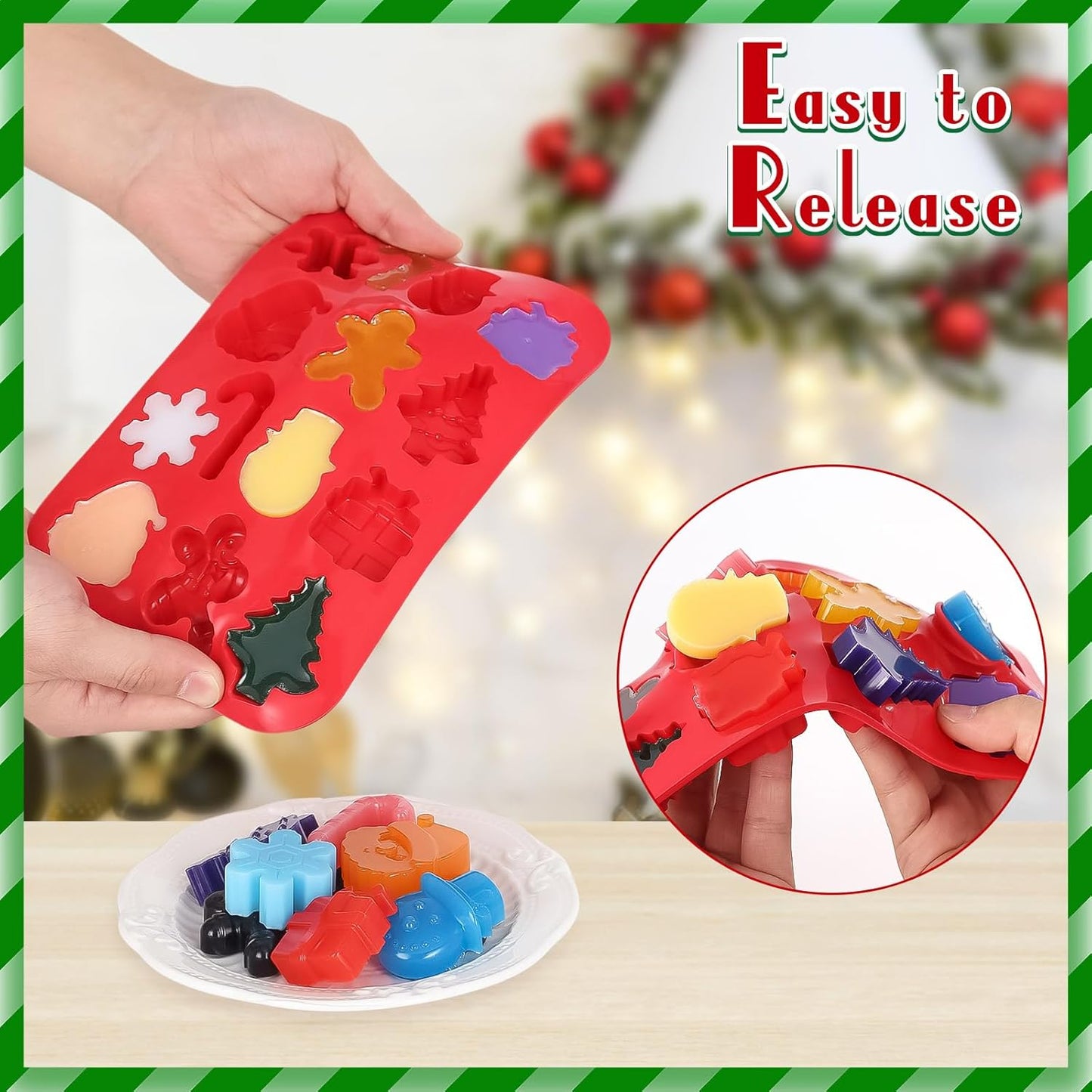 2 Pack Christmas Silicone Chocolate Molds, 3D Christmas Tree Snowflake Snowman Cane Molds, Xmas Non-stick Baking Mold for DIY Xmas Chocolate Candy Soap Biscuit Jelly Cake Ice Cube
