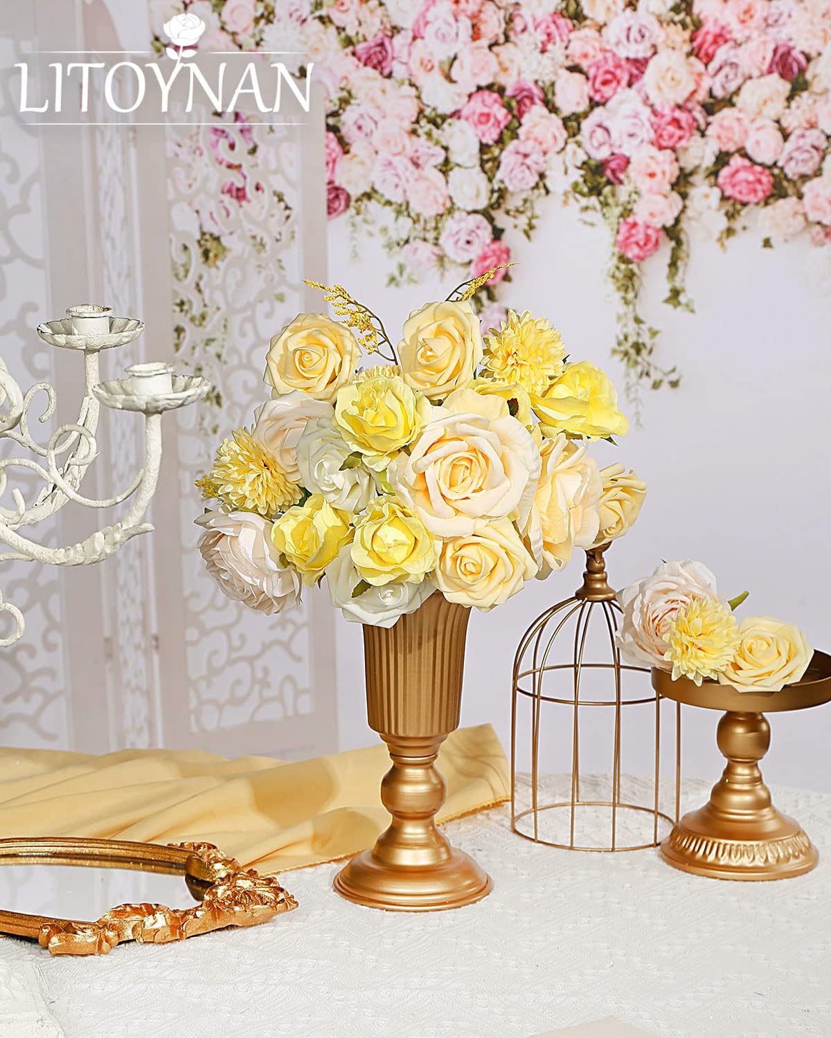 Artificial Flower Combo Flowers Exquisite Yellow Flower Box Set for DIY Bouquets Centerpieces Floral Arrangements, Multi Use Wedding Party Home Decorations Faux Flowers（Yellow & Peach ）