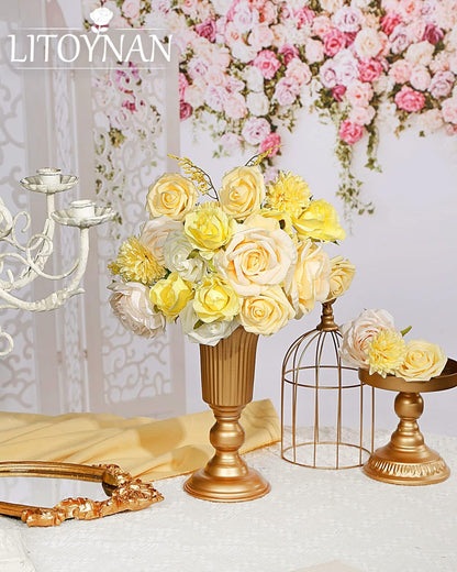 Artificial Flower Combo Flowers Exquisite Yellow Flower Box Set for DIY Bouquets Centerpieces Floral Arrangements, Multi Use Wedding Party Home Decorations Faux Flowers（Yellow & Peach ）