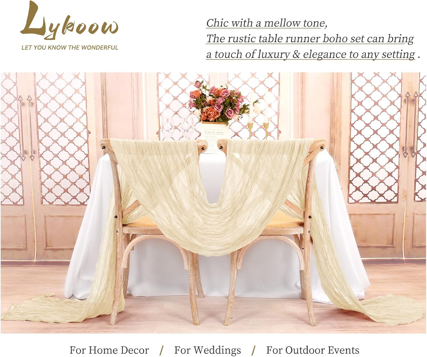 15 Packs Cheesecloth Table Runner Ivory,10 Ft Light Beige Rustic Gauze Boho Wedding Table Runner Decoration,Wedding Table Decor Table Cloth for Wedding Party Bridal Shower Table,21.5x120in