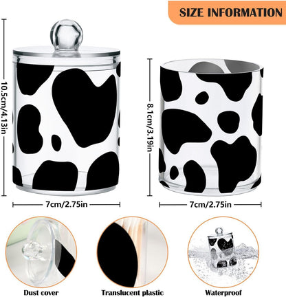 xigua Cow Print Qtip Holder with Lid,2Pack Clear Plastic Apothecary Jars Bathroom Storage Containers for Cotton Swab,Cotton Ball,Floss Picks,Tea,Coffee
