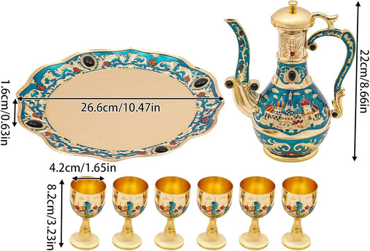 Vintage Turkish Coffee Pot and Cups Set, Vintage Coffee Pot Set with Tray and 6 Cups, Tea Service Sets for Tea Table Decor