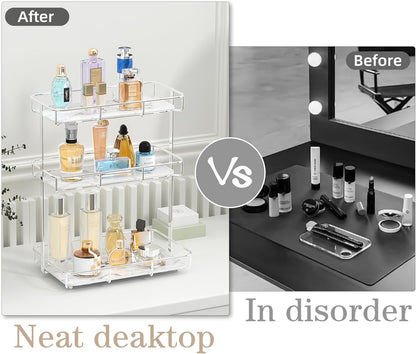 Bathroom Organizer Countertop Perfume Organizer Makeup Organizer Cosmetics Storage Display Rack Vanity Tray Dresser Stainless Steel Gold Shelf White Marble Ceramic Tray