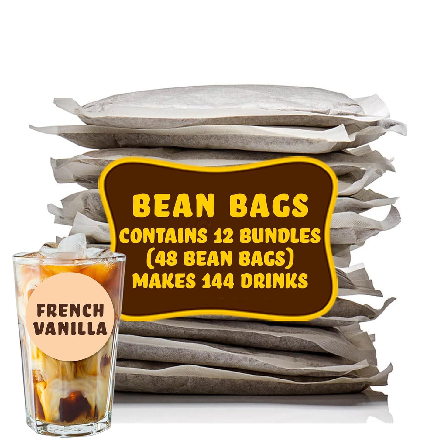 GRADY’S COLD BREW, French Vanilla, 100% Arabica Ground Coffee & Chicory Pouches, 12 Bundles of 4 Easy-to-Brew Bean Bags, Makes 144 drinks