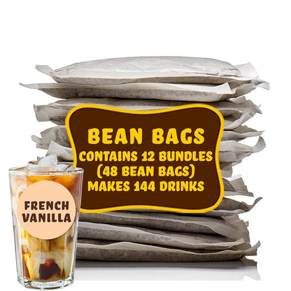 GRADY’S COLD BREW, French Vanilla, 100% Arabica Ground Coffee & Chicory Pouches, 12 Bundles of 4 Easy-to-Brew Bean Bags, Makes 144 drinks