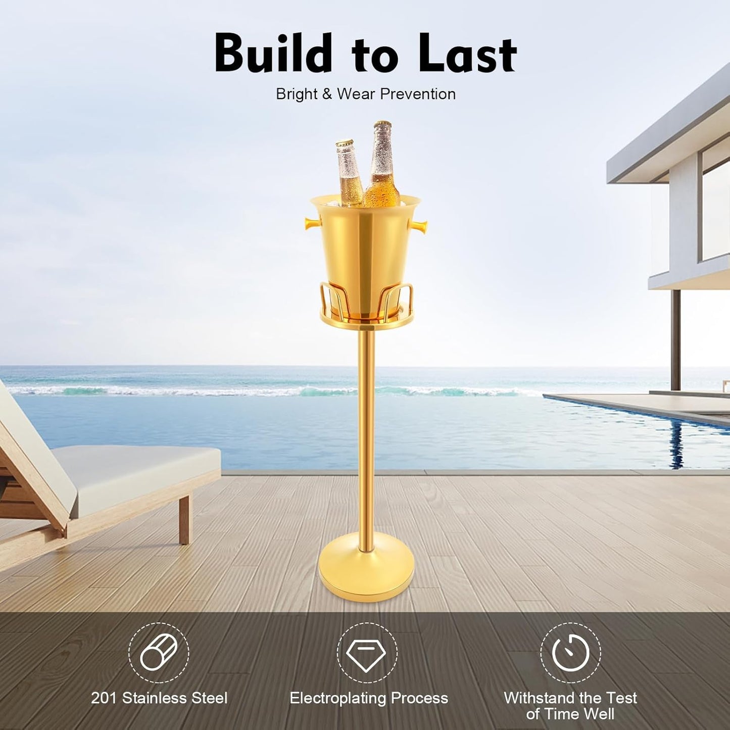 Ice Bucket with Stand,5L Stainless Steel Standing Ice Bucket,Wine Bucket on Rack,Ice Cube Container,Ice Bucket Stand for Wine Beer Party Wedding