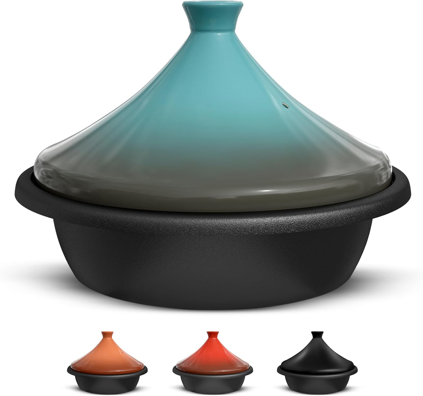 KooK Moroccan Tagine, Enameled Cast Iron Cooking Pot, Tajine with Ceramic Cone-Shaped Closed Lid, 3.3 QT, (Stone Blue)