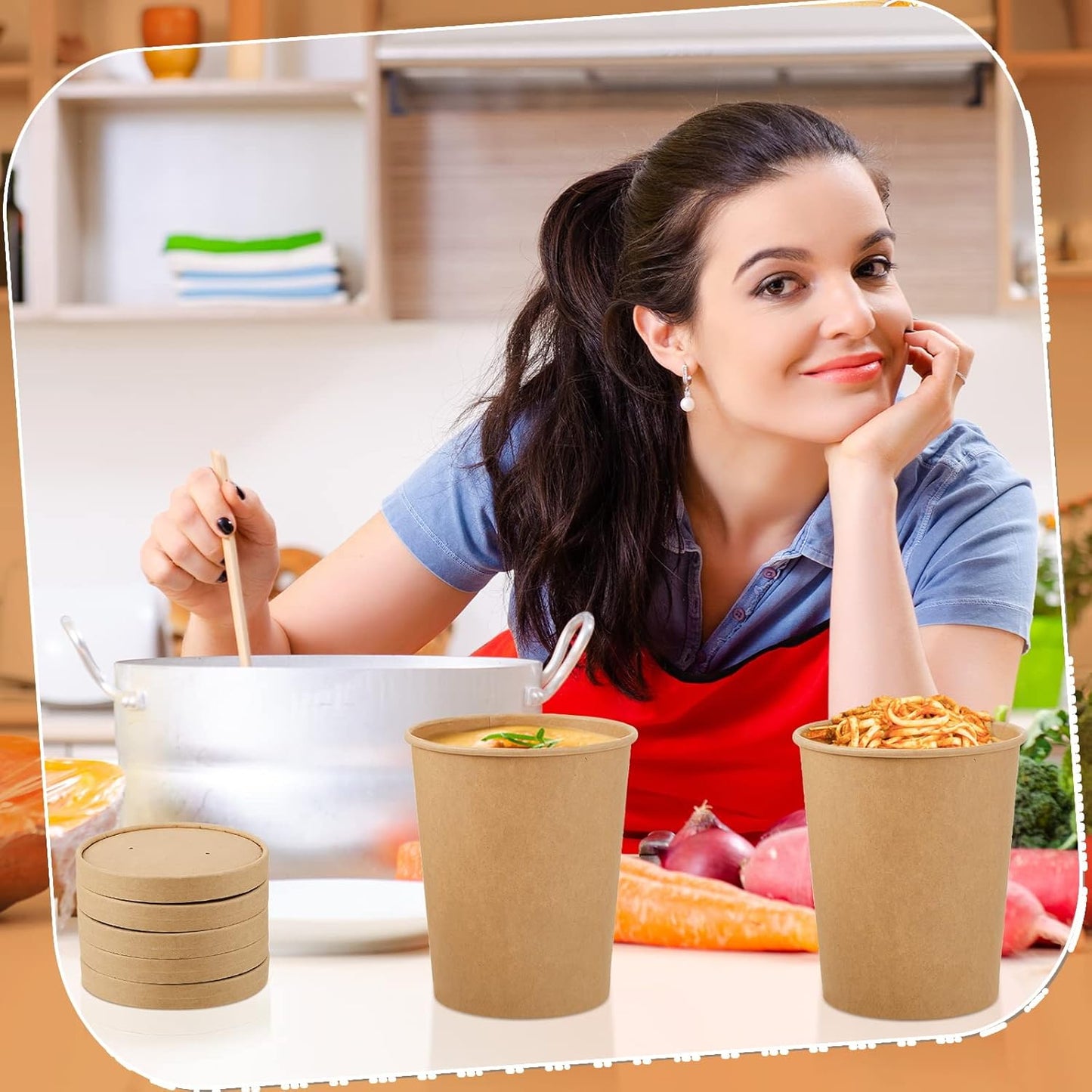 Sabary 50 Pack 32 oz Paper Soup Containers with Lid Disposable Kraft Soup Food Bowl Microwavable Food Storage Ice Cream Containers Nice for Restaurants (Brown)