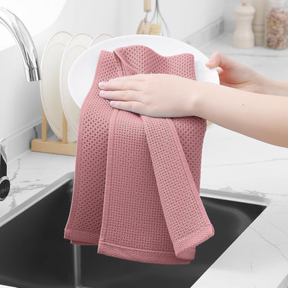 Homaxy 100% Cotton Waffle Weave Kitchen Dish Towels, Ultra Soft Absorbent Quick Drying Cleaning Towel, 13 x 28 Inches, 8-Pack, Dried Rose