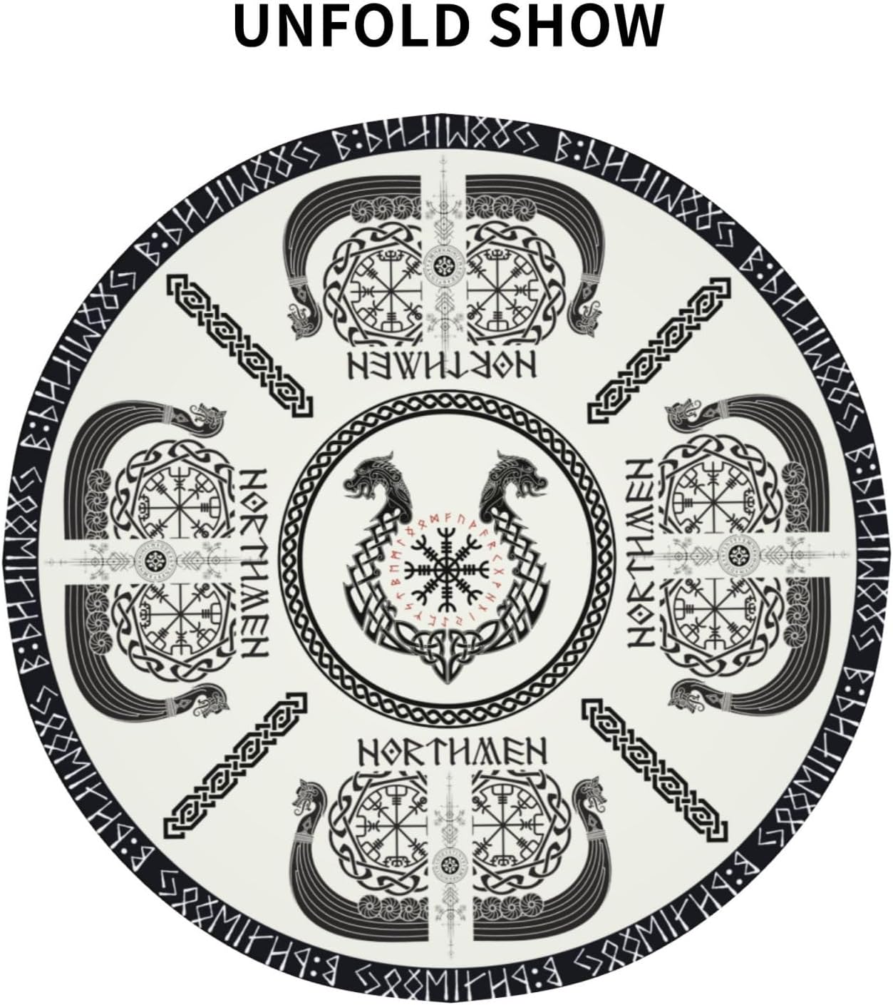 Norse Viking Tablecloth, Nordic Mythology Ancient Mythical Viking Ethnic Style Mythical Animal Water Resisitant Table Cover for Dining Kitchen Living Room Home Party Holiday Decor 60 inch Round