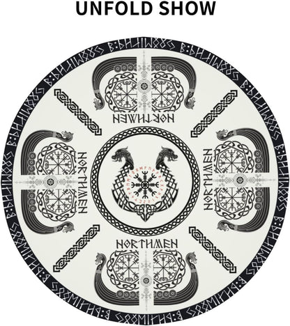 Norse Viking Tablecloth, Nordic Mythology Ancient Mythical Viking Ethnic Style Mythical Animal Water Resisitant Table Cover for Dining Kitchen Living Room Home Party Holiday Decor 60 inch Round