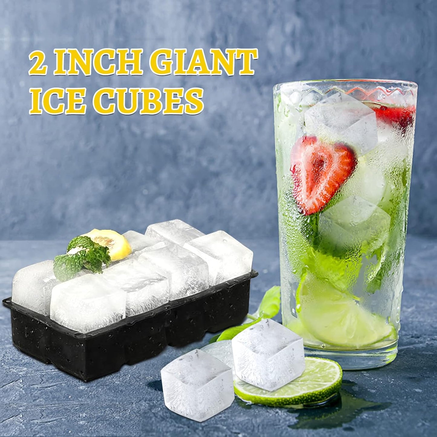 Samuelworld Premium Ice Tray Combo, Large Ice Sphere Maker & Giant Ice Cube Trays, 2 Packs, Food Grade, Easy To Use, Spill-Free Integrated Funnels, Whiskey Bourbon Cocktails (Black)