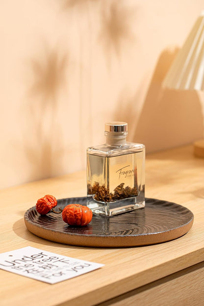 Vanity Tray with Brown Trim - Candle & Perfume Organizer, Round Black 8"8" Home Decor