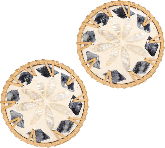 uxcell 2Pcs Handmade Woven Rattan Coasters, Heat-Resistant Drink Coasters for Coffee Table Dining Room Kitchen Coffee Wine Decor, Beige Petal