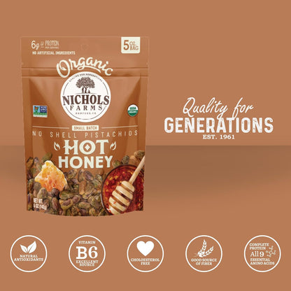 Organic Pistachios, Hot Honey Flavored 5oz 3 Pack No Shell California Pistachios - Nichols Farms