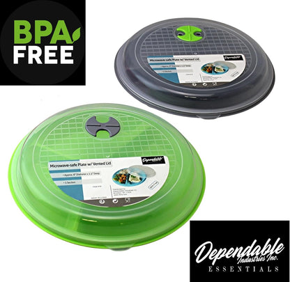 4-Pack Divided Microwave Plates with Vented Lids – BPA-Free, Stackable Meal Prep Plates – 3 Section Food Storage – Microwave, Freezer & Dishwasher Safe – 8.75” x 8.75”
