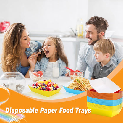120 Pcs Colorful Paper Food Trays, 3 Lb Disposable Paper Boats, Disposable Nacho Trays, Colored Food Serving Boats for Snacks Hot Dog Nachos Sandwich Burger BBQ Dessert Popcorn Taco, 6 Colors