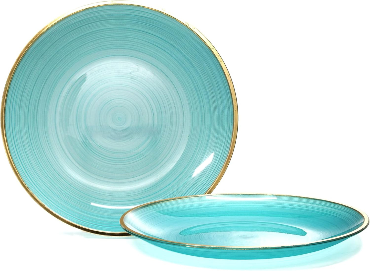 " OCCASIONS " 50 Plates Pack (25 Guests)-Wedding Party Disposable Plastic Plate Set -25 x 10'' Dinner + 25 x 7'' Salad & Dessert plates (Belize in Aqua & Gold)