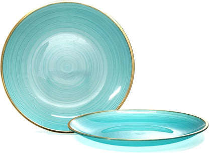 " OCCASIONS " 50 Plates Pack (25 Guests)-Wedding Party Disposable Plastic Plate Set -25 x 10'' Dinner + 25 x 7'' Salad & Dessert plates (Belize in Aqua & Gold)