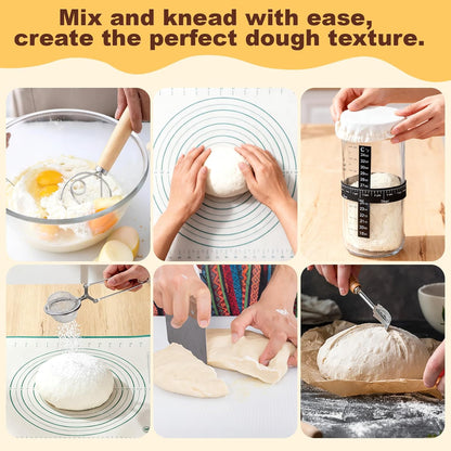 Upgraded All-Inclusive 𝗣𝗥𝗘𝗠𝗜𝗨𝗠 Sourdough Starter Kit with Pot, Sourdough Bread Baking Supplies, 34 Oz Starter Jar, 2 Banneton Bread Proofing Baskets, Scraper, Scale, Lame, Sour Dough Tools