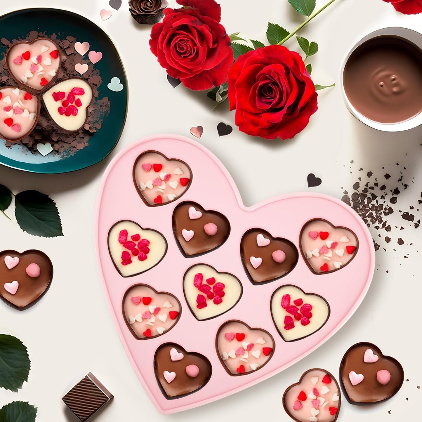 JOERSH 4 Pieces Heart Silicone Molds, Heart Shape Chocolate Candy Molds Non Stick Baking Molds for Valentine's Day Chocolate, Pudding, Cake, Candy, Jelly, Soap