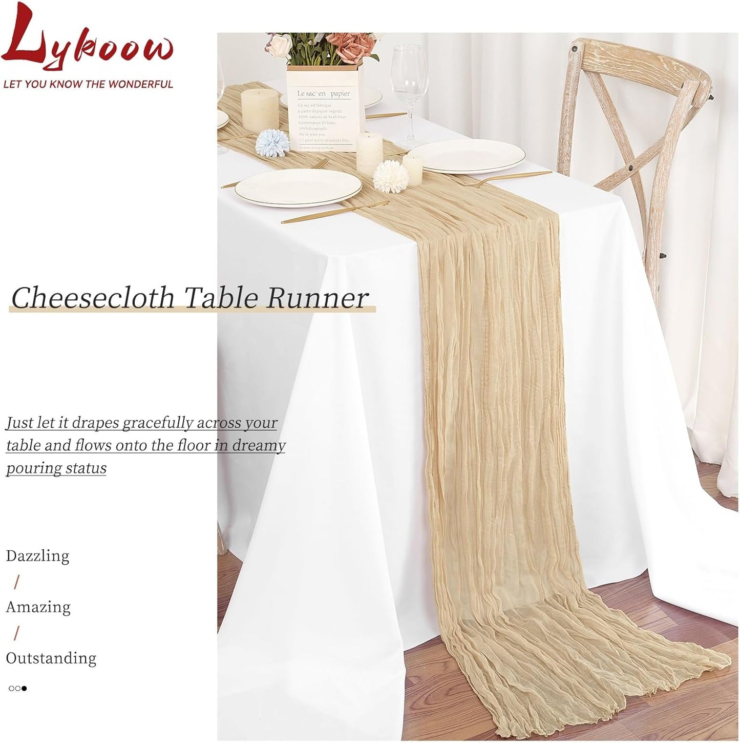 15 Packs Cheesecloth Table Runner Beige,10 Ft Rustic Gauze Boho Wedding Table Runner Decoration, Wedding Table Decor Table Cloth for Wedding Party Bridal Shower Table,21.5x120in