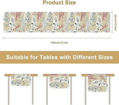 Japanese Crane Table Runner Chinoiserie Vintage Asian Landscape Mountain for Wedding Party Holiday Kitchen Dining Home Party, 13x120 Inch