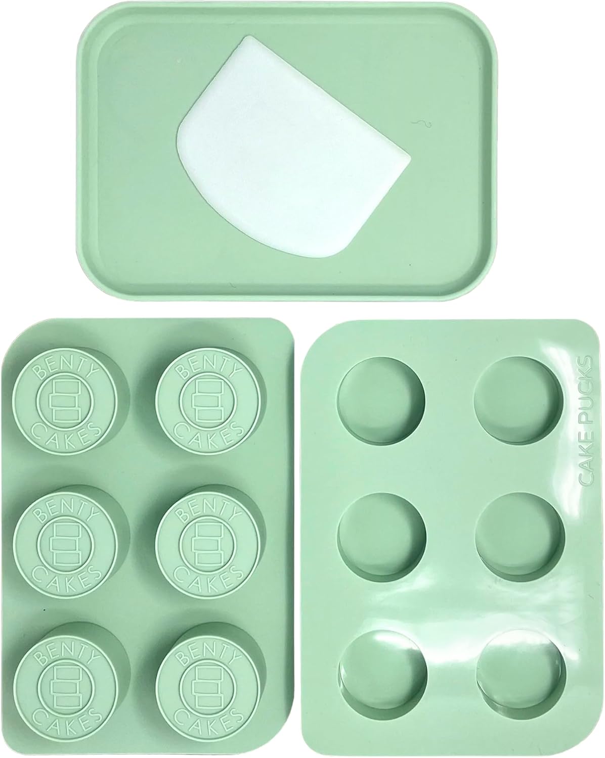 Benty Cakes – The Original CakePuck Mold Set – Better than a Cake Pop! Make Chocolate Covered Desserts – BPA Free Silicone – Includes 1 Mold Set, 1 Plastic Tray and 1 Scraper – Green