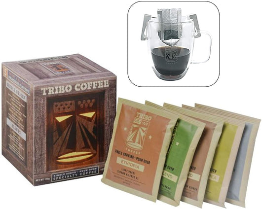 Tribo Coffee Single-Serve Portable Pour Over Drip Coffee - Variety - 10 Servings (Light, Medium & Med-Dark Roasts)