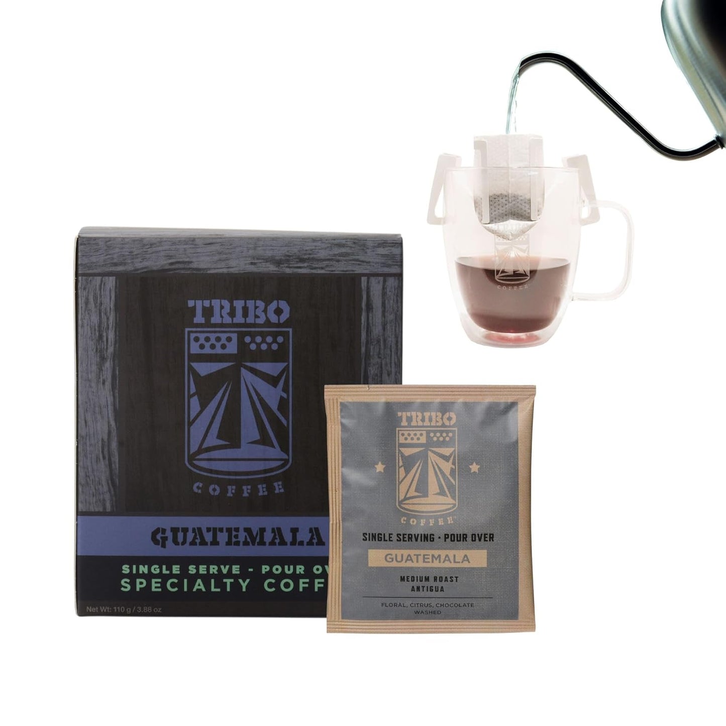 Tribo Coffee Single-Serve Portable Pour Over Drip Coffee - Guatemala Antigua - 10 Servings (Medium Roast)