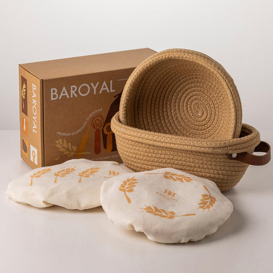 Crispier Crust Cotton Rope Banneton Bread Proofing Basket Set, Oval & Round Bread Baskets with Liners & Covers for Artisan Bread Baking, Sourdough Bread Baking Supplies(Brown)