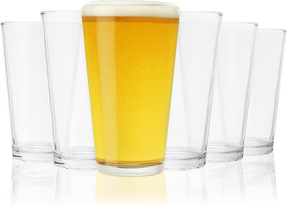TRUE Stackable Beer Glasses, Pint Glasses for Beers, Water, Iced Coffee, Cocktails, Game Night, Beer Gifts for Men, BBQ Outdoor Party, Home Bar Accessories, Kitchen Glassware, 16 oz, Set of 6