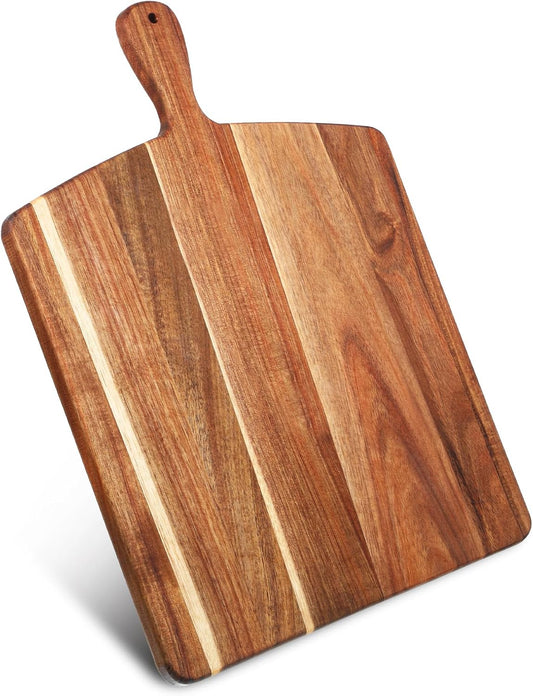 16.5"x13" Acacia Wood Cutting Board with Handle, Wooden Charcuterie Boards, Thick Chopping Board, Bread Cheese Pizza Serving Platter Butcher Block, Vegetables Fruits Serving Tray